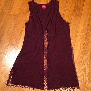 Long Burgundy Vest with Lace Panel